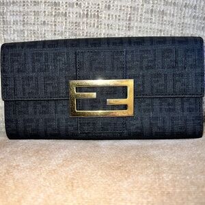 Fendi Black Clutch with Gold Logo